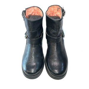 Londan Underground Vintage 90s Short Biker Moto Boot, Black, Leather, Women's 10